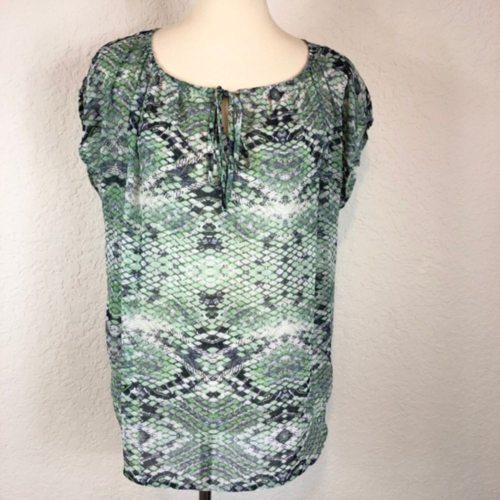 CAbi Women’s Blue/Green Print Sleeveless Blouse Top Shirt 746 Sz M